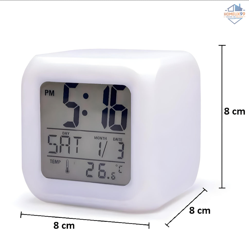 ⏰ Color Changing Digital LCD Alarm Clock – LED Cube with Temperature Display & Night Light 🌈