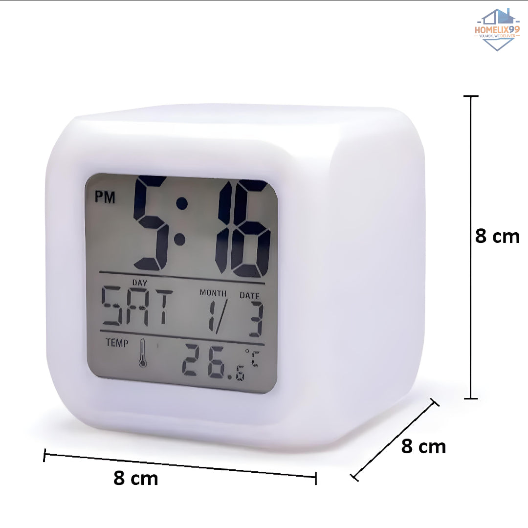 ⏰ Color Changing Digital LCD Alarm Clock – LED Cube with Temperature Display & Night Light 🌈