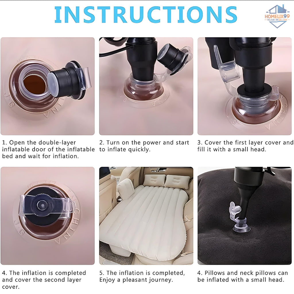 Multifunctional Inflatable Car Bed Mattress 🚗💤 | Twin Sleeping Area with Air Pump & Repair Kit