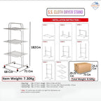 Heavy Duty Stainless Steel Foldable Cloth Drying Stand – 3-Layer Design with Castor Wheels