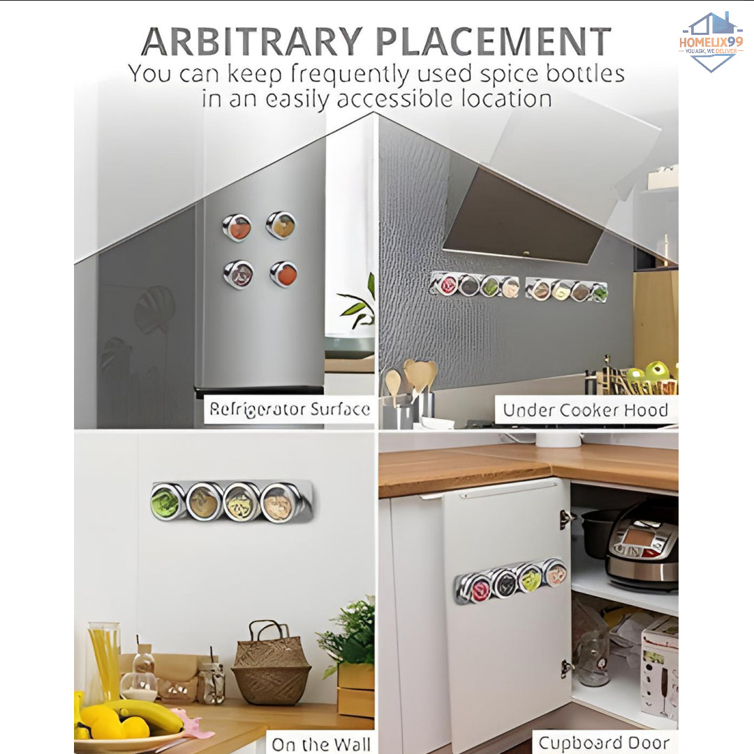 ✨ SS Magnetic Spice Rack – Stainless Steel Jar with Rotating Lid & Fridge Mount (1 Pc) 🧂🌿