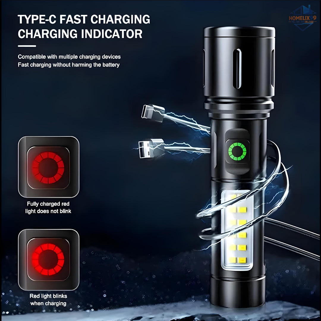 White Laser Long-Range Flashlight – Zoomable LED Torch with Sleek Aluminum Body
