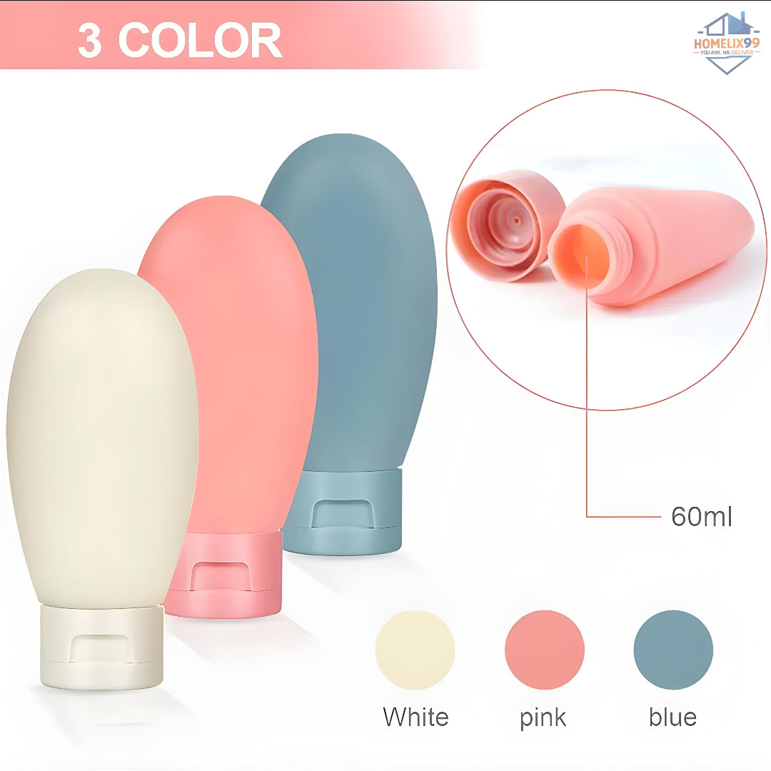 Pack of 3 Travel Bottles – Leakproof 60ml Toiletry Set for Women