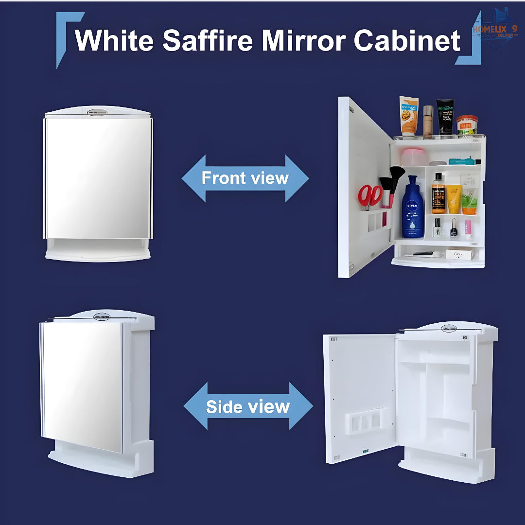 Urban Choice White Bathroom Cabinet with Mirror – Dustproof PPCP Plastic Wall Storage