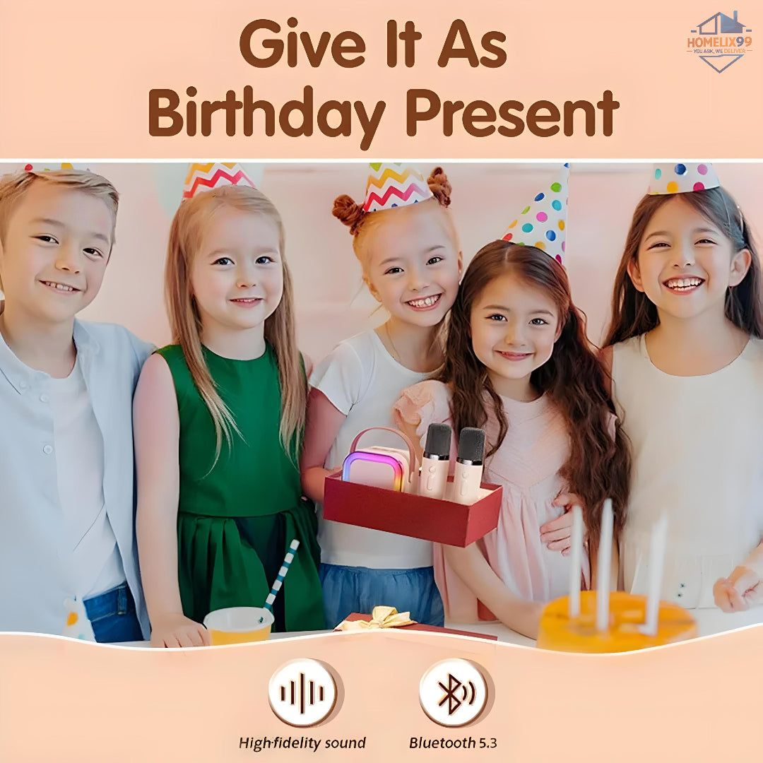 Mini Bluetooth Karaoke Machine for Kids – Wireless Speaker with Mic, Voice Changer & LED Lights