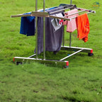 Heavy Duty Stainless Steel Foldable Cloth Drying Stand – 3-Layer Design with Castor Wheels