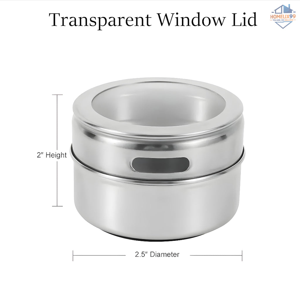 ✨ SS Magnetic Spice Rack – Stainless Steel Jar with Rotating Lid & Fridge Mount (1 Pc) 🧂🌿