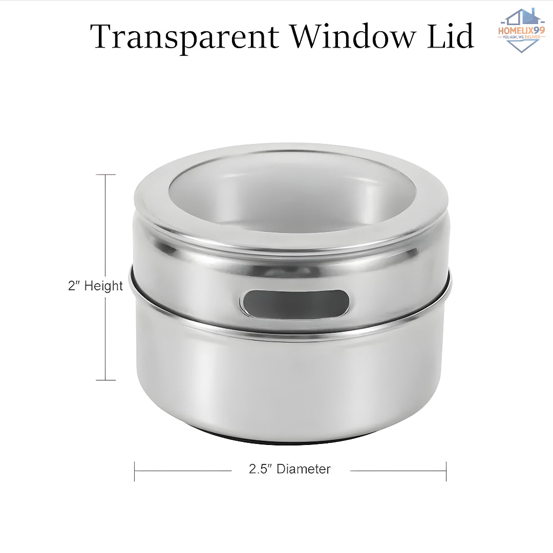 ✨ SS Magnetic Spice Rack – Stainless Steel Jar with Rotating Lid & Fridge Mount (1 Pc) 🧂🌿