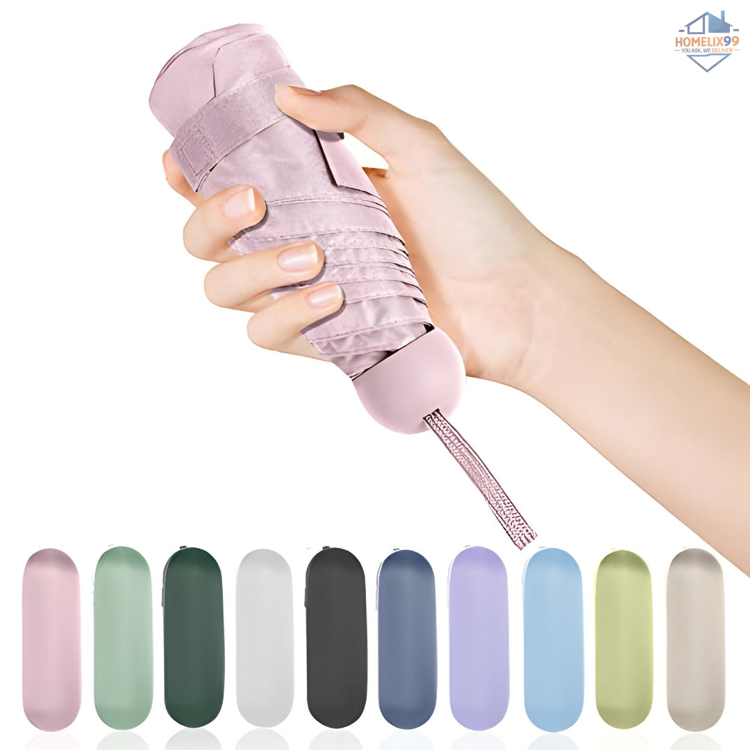 Mini Capsule Umbrella with Case – UV Protection, Windproof & Ultra-Portable (Random Color)