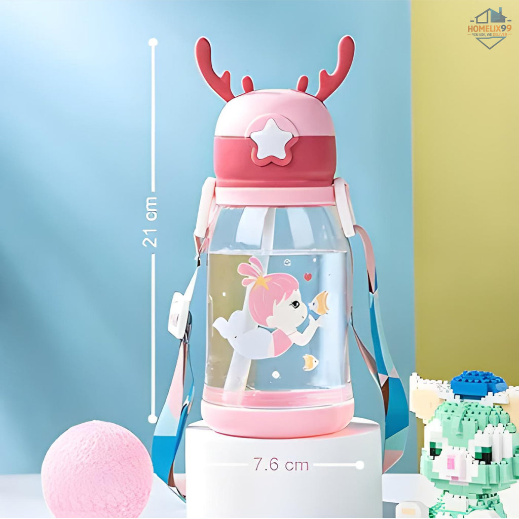 Water Bottle for Kids – Cute Cartoon Sipper Bottle (500ml) 🚰🐻🌈