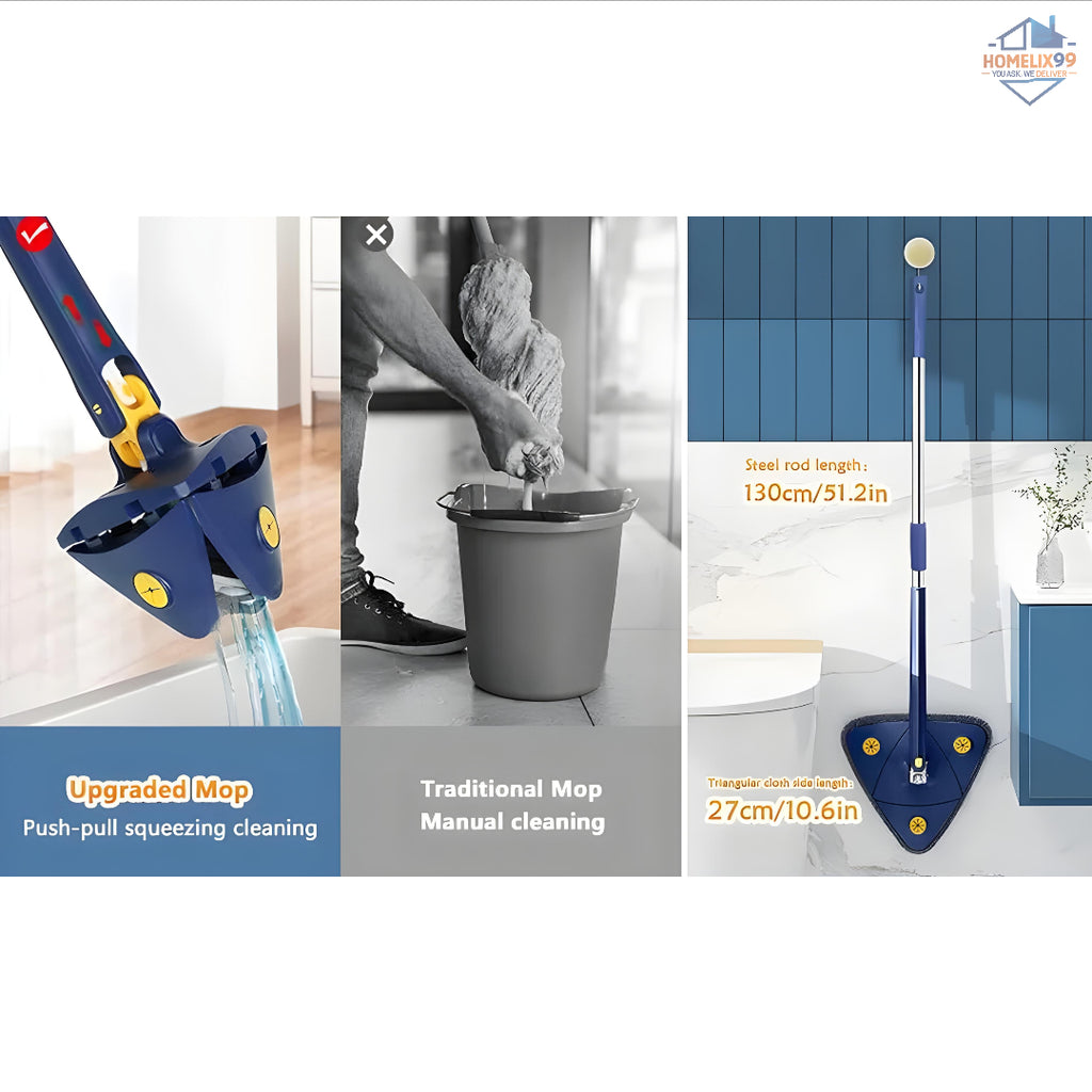360° Rotatable Triangle Mop with Wring Function – Telescopic Floor Wiper & Microfiber Cleaner 🧼🧽