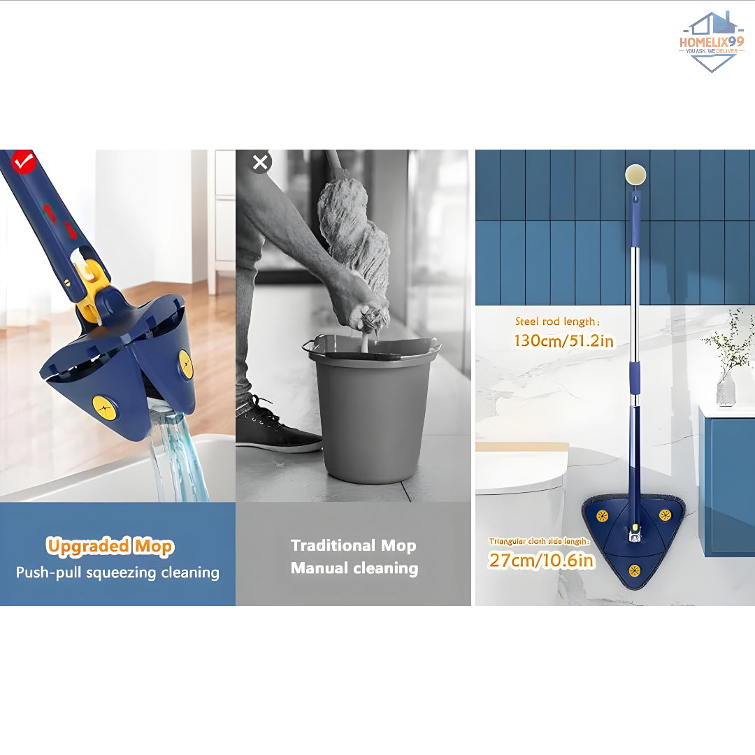 360° Rotatable Triangle Mop with Wring Function – Telescopic Floor Wiper & Microfiber Cleaner 🧼🧽