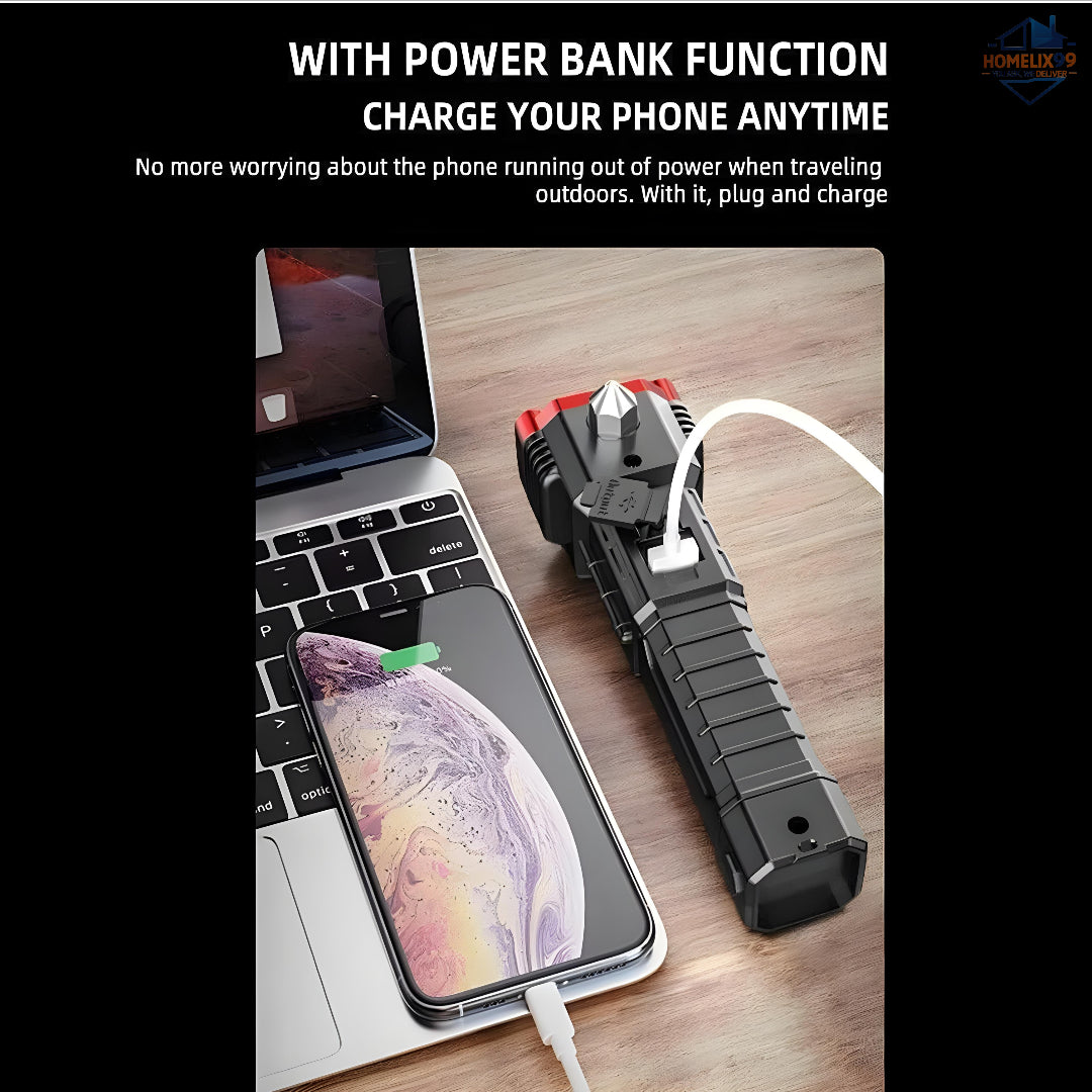 Rechargeable LED Torch with Emergency Tools – Ultra-Bright 3W Flashlight