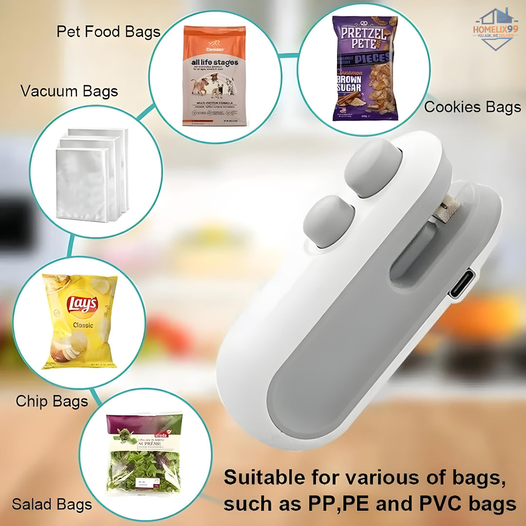 2-in-1 USB Mini Heat Sealer & Cutter for Plastic Snack Bags – Rechargeable, Magnetic, Pocket-Sized