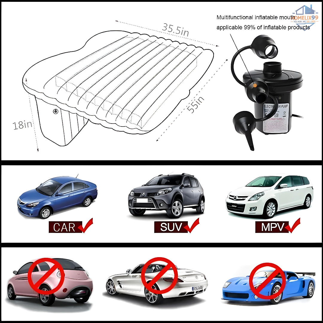 Multifunctional Inflatable Car Bed Mattress 🚗💤 | Twin Sleeping Area with Air Pump & Repair Kit