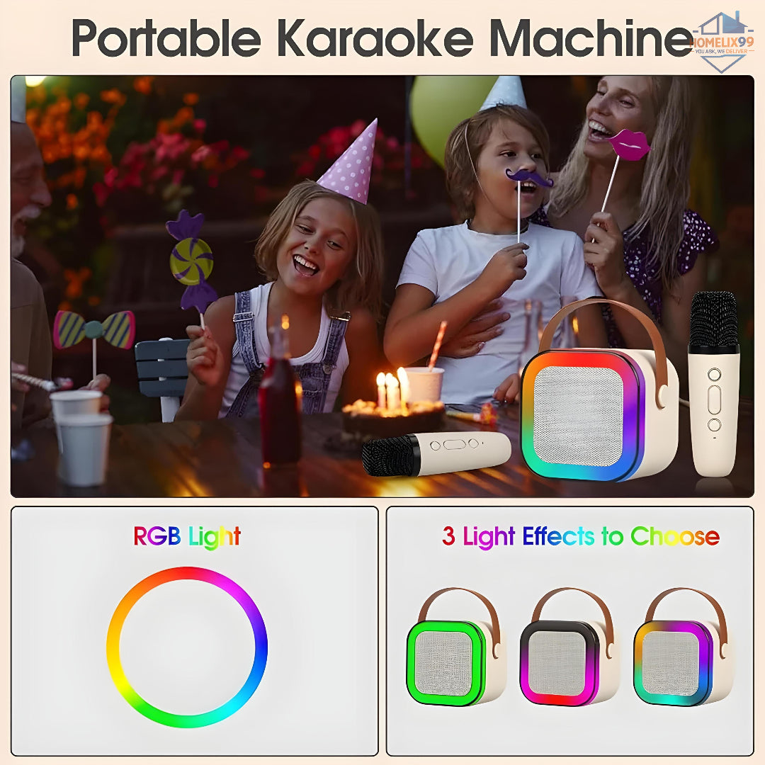Mini Bluetooth Karaoke Machine for Kids – Wireless Speaker with Mic, Voice Changer & LED Lights