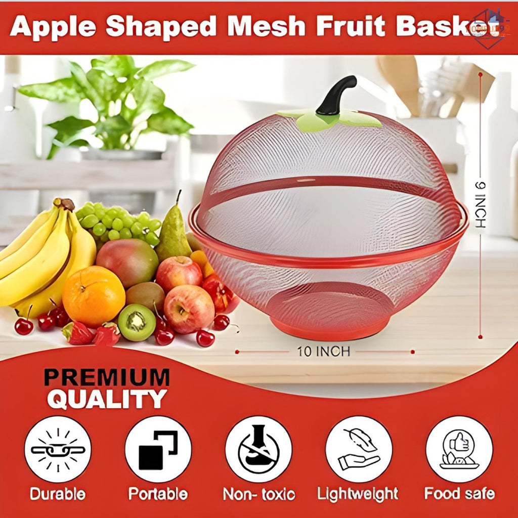 Stylish Apple-Shaped Fruit Basket with Net Cover – Freshness & Fly-Free Storage 🍎🍇