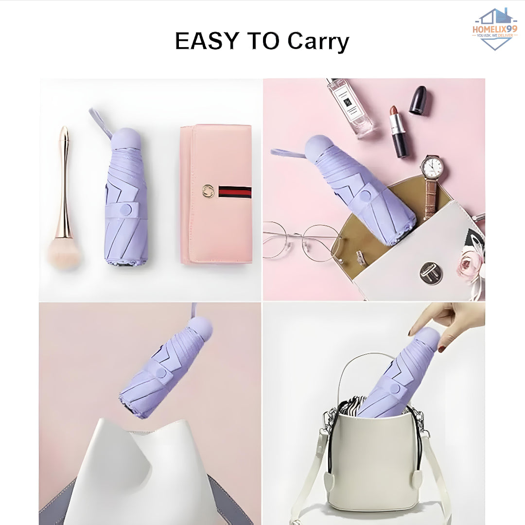 Mini Capsule Umbrella with Case – UV Protection, Windproof & Ultra-Portable (Random Color)