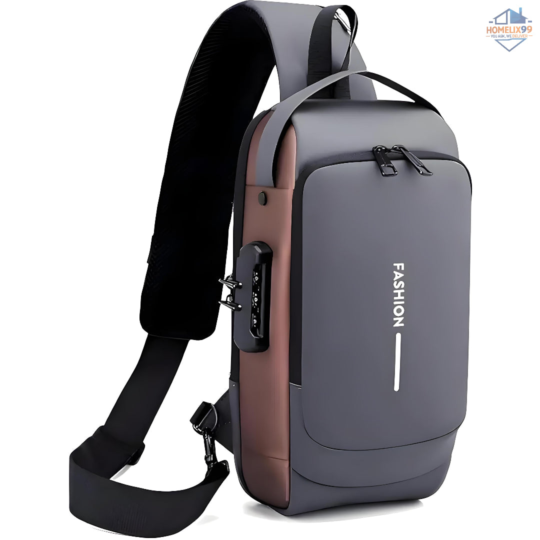 Waterproof Anti-Theft Sling Bag with USB Charging Port – Hard Shell Travel Crossbody Backpack