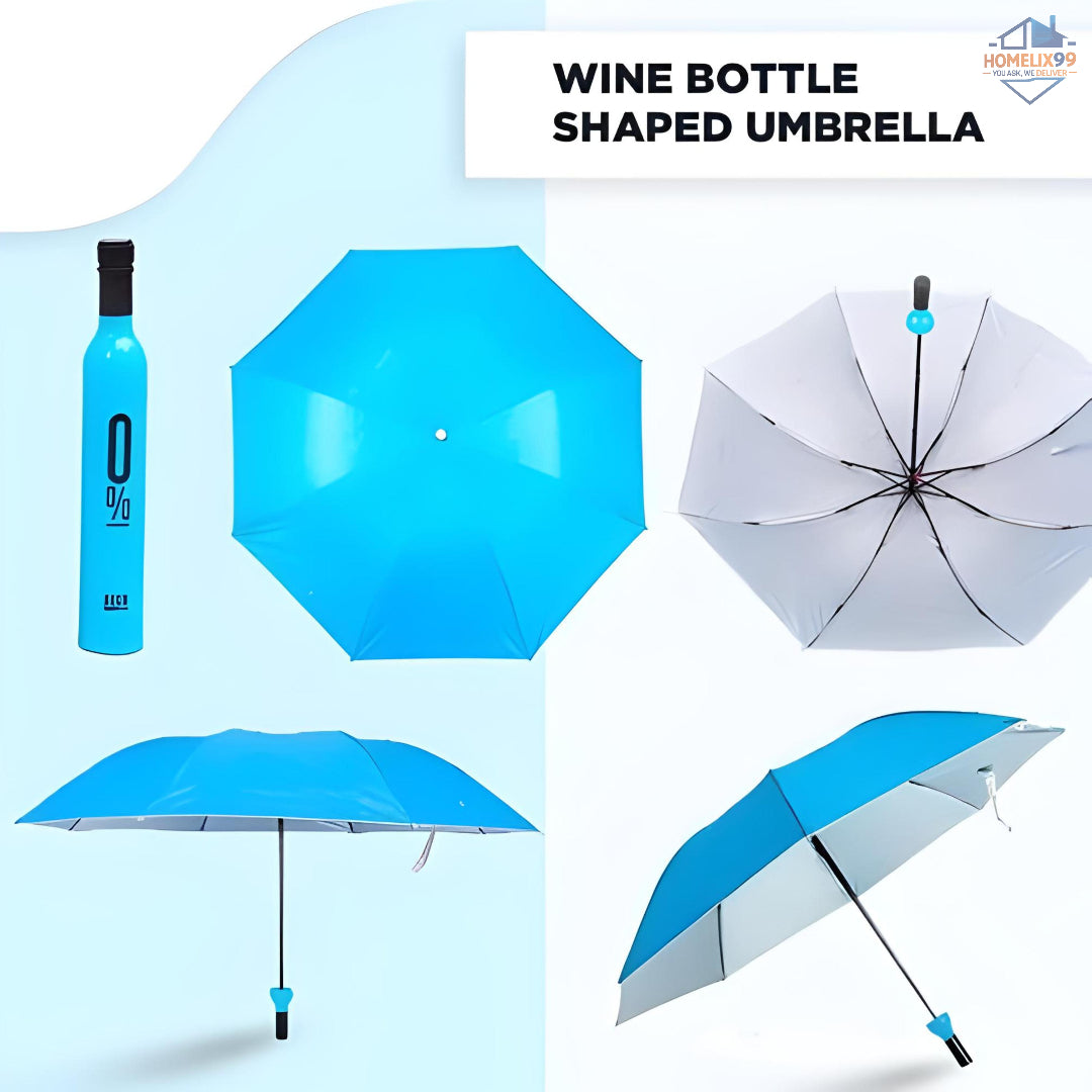 21" Wine Bottle Umbrella – Stylish Monsoon Parachute with UV Protection