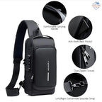 Waterproof Anti-Theft Sling Bag with USB Charging Port – Hard Shell Travel Crossbody Backpack