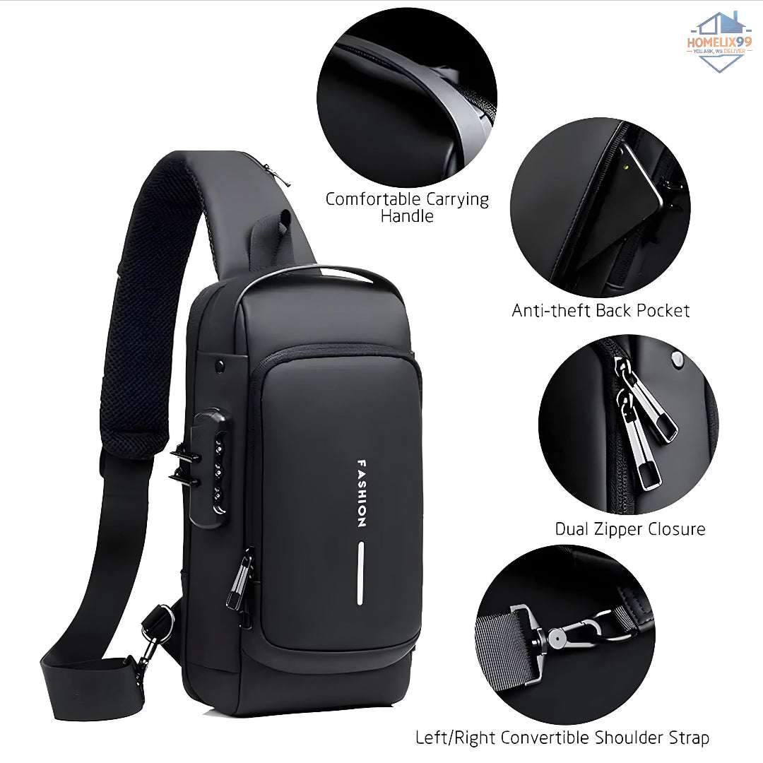 Waterproof Anti-Theft Sling Bag with USB Charging Port – Hard Shell Travel Crossbody Backpack