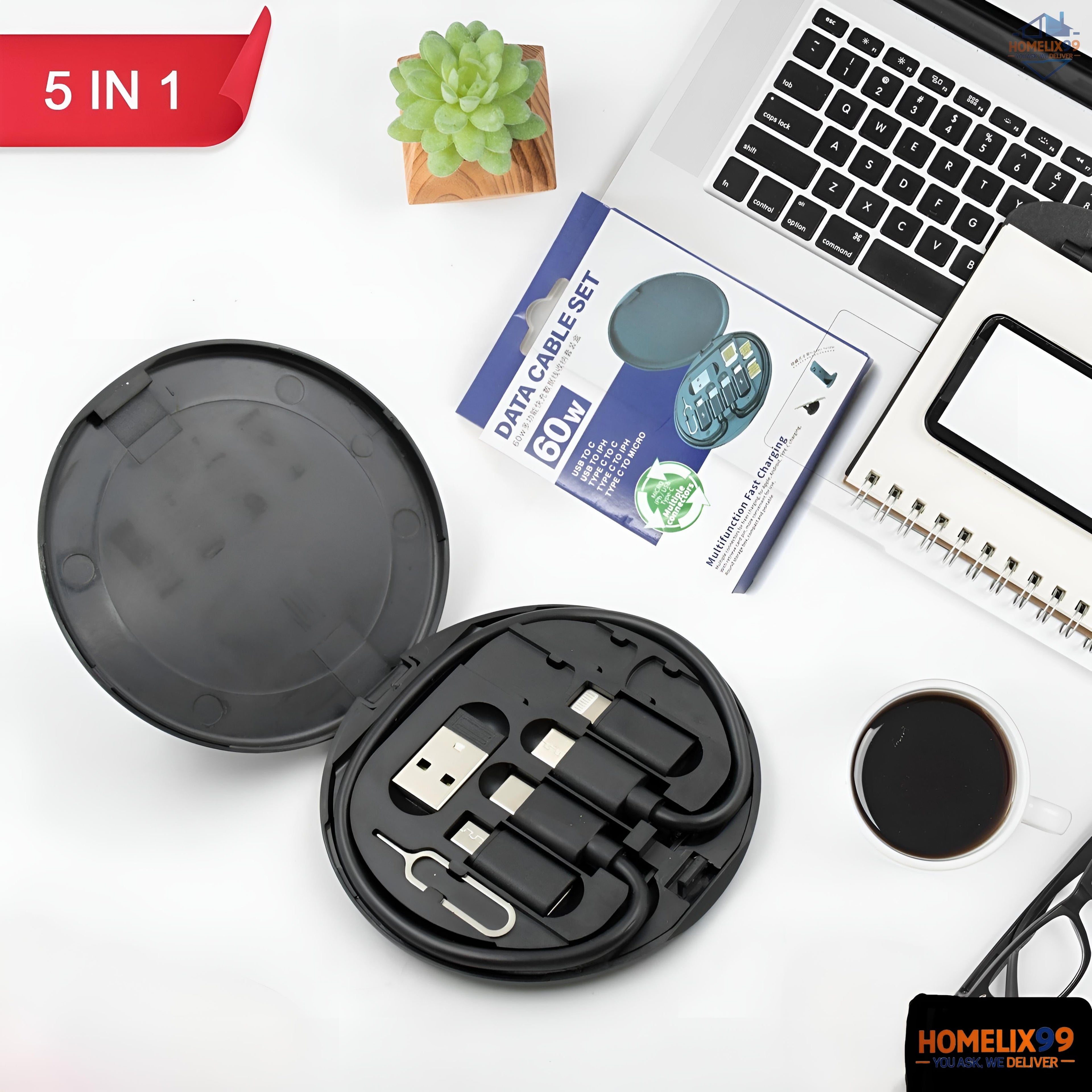 5-in-1 Multi-Functional Charging Cable Kit with SIM Tool & Phone Stand | Fast Charging & OTG Adapter