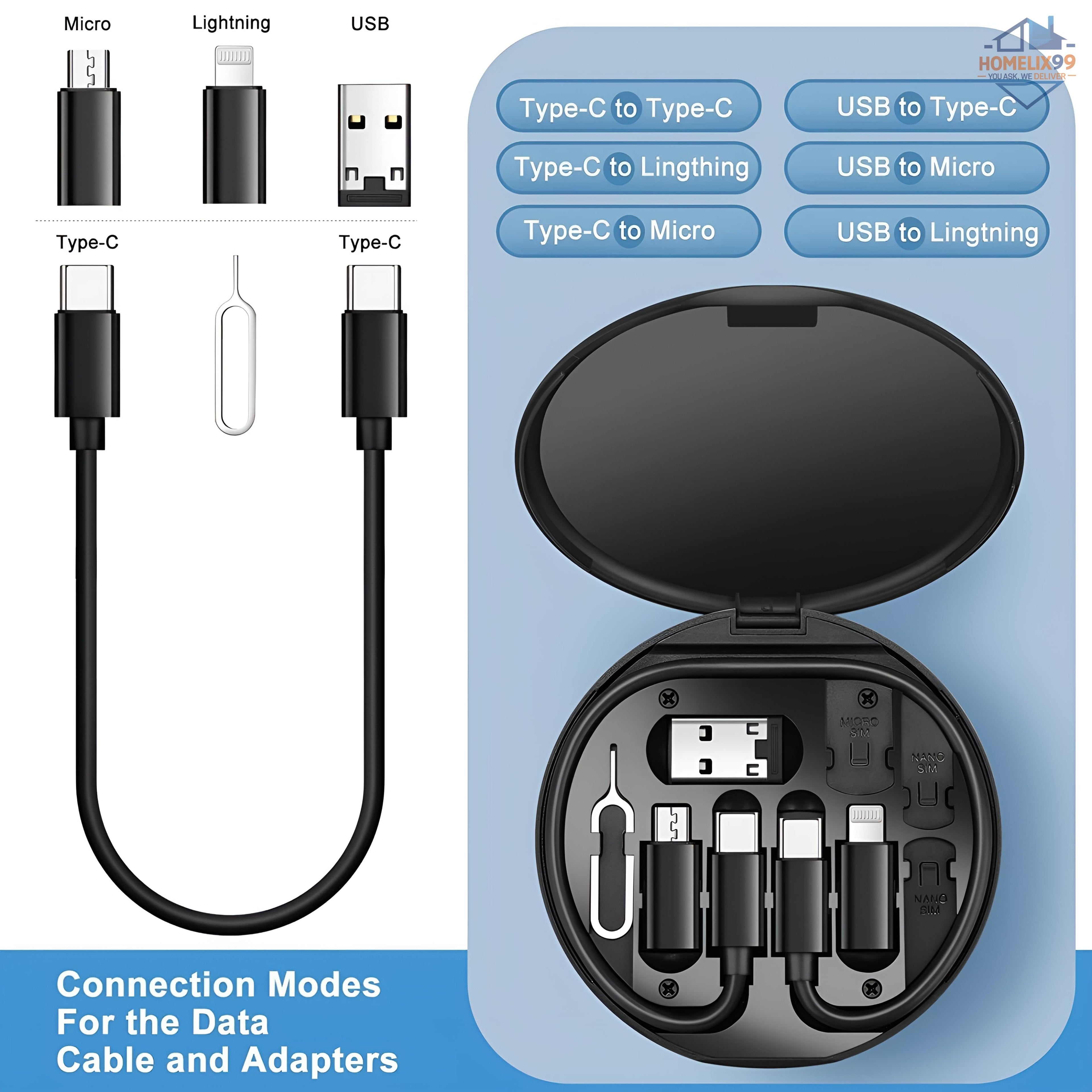 5-in-1 Multi-Functional Charging Cable Kit with SIM Tool & Phone Stand | Fast Charging & OTG Adapter