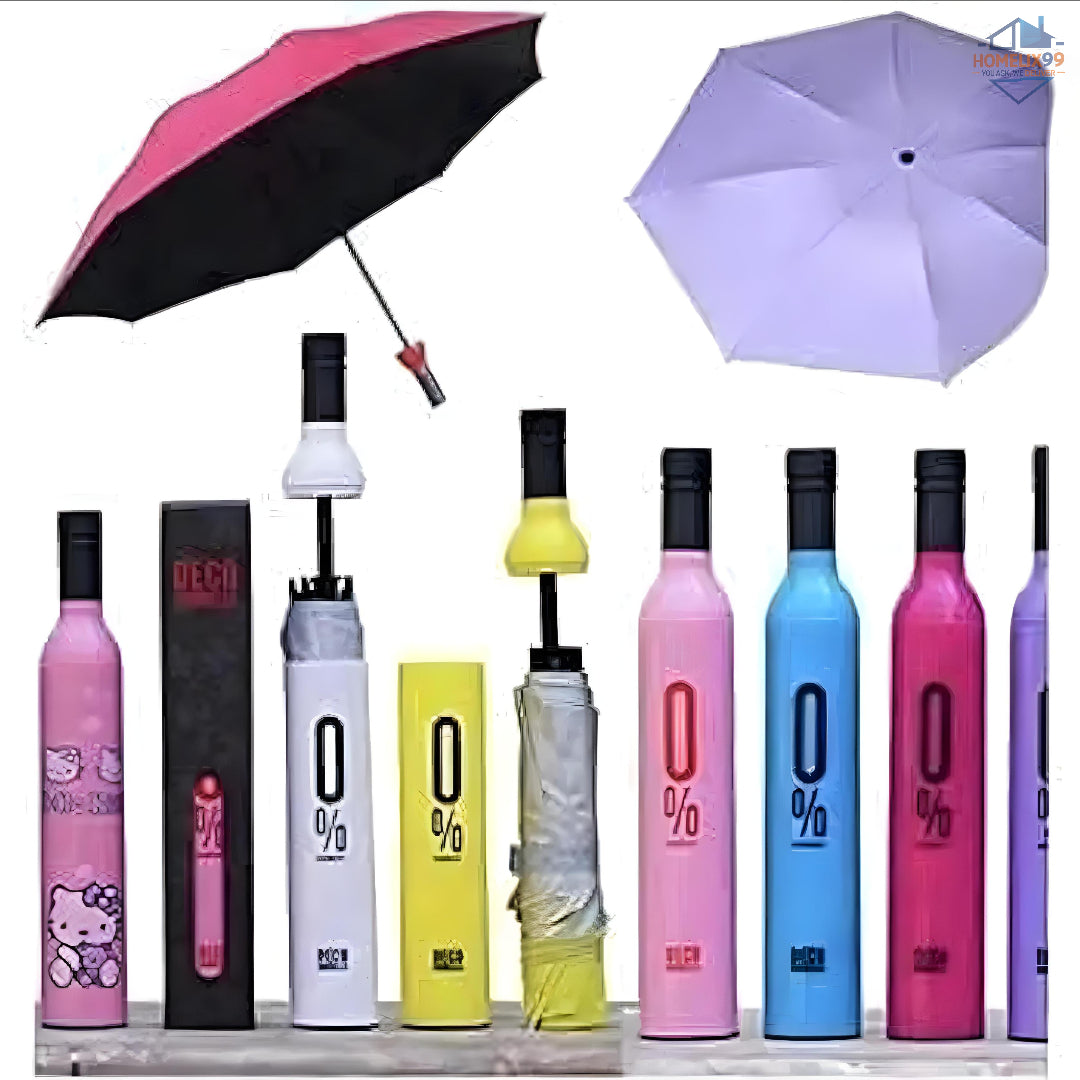 21" Wine Bottle Umbrella – Stylish Monsoon Parachute with UV Protection