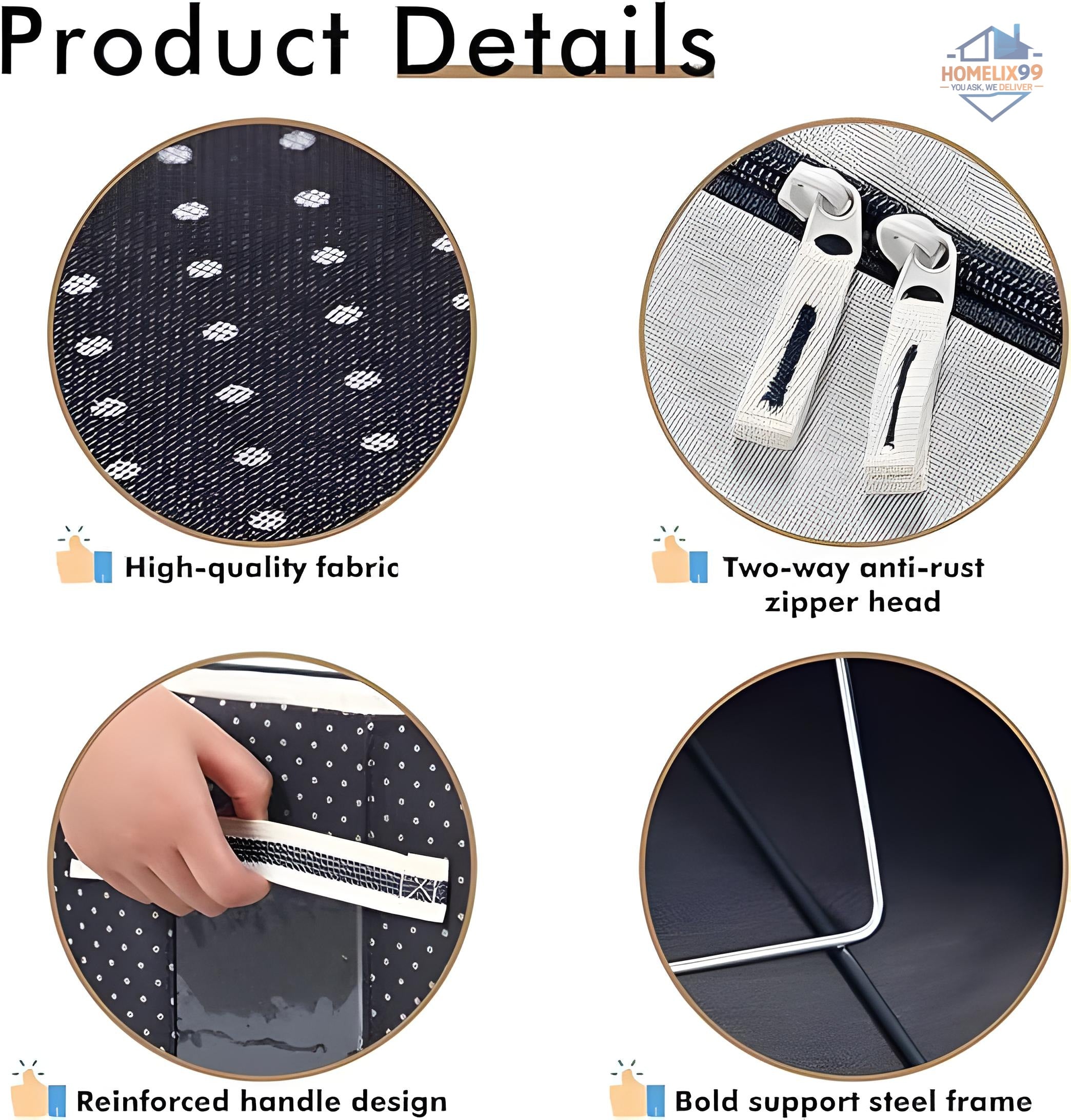 66 LTR Foldable Zip Organizer Bag with Steel Frame – Heavy-Duty Storage for Clothes, Sarees & Blankets