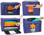 66 LTR Foldable Zip Organizer Bag with Steel Frame – Heavy-Duty Storage for Clothes, Sarees & Blankets