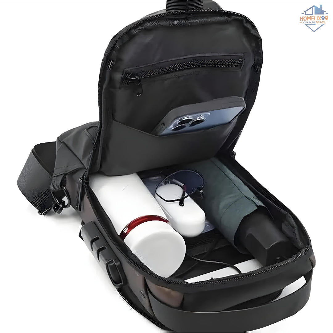 Waterproof Anti-Theft Sling Bag with USB Charging Port – Hard Shell Travel Crossbody Backpack