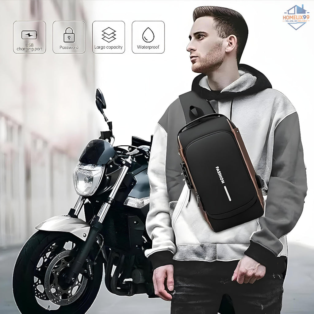 Waterproof Anti-Theft Sling Bag with USB Charging Port – Hard Shell Travel Crossbody Backpack