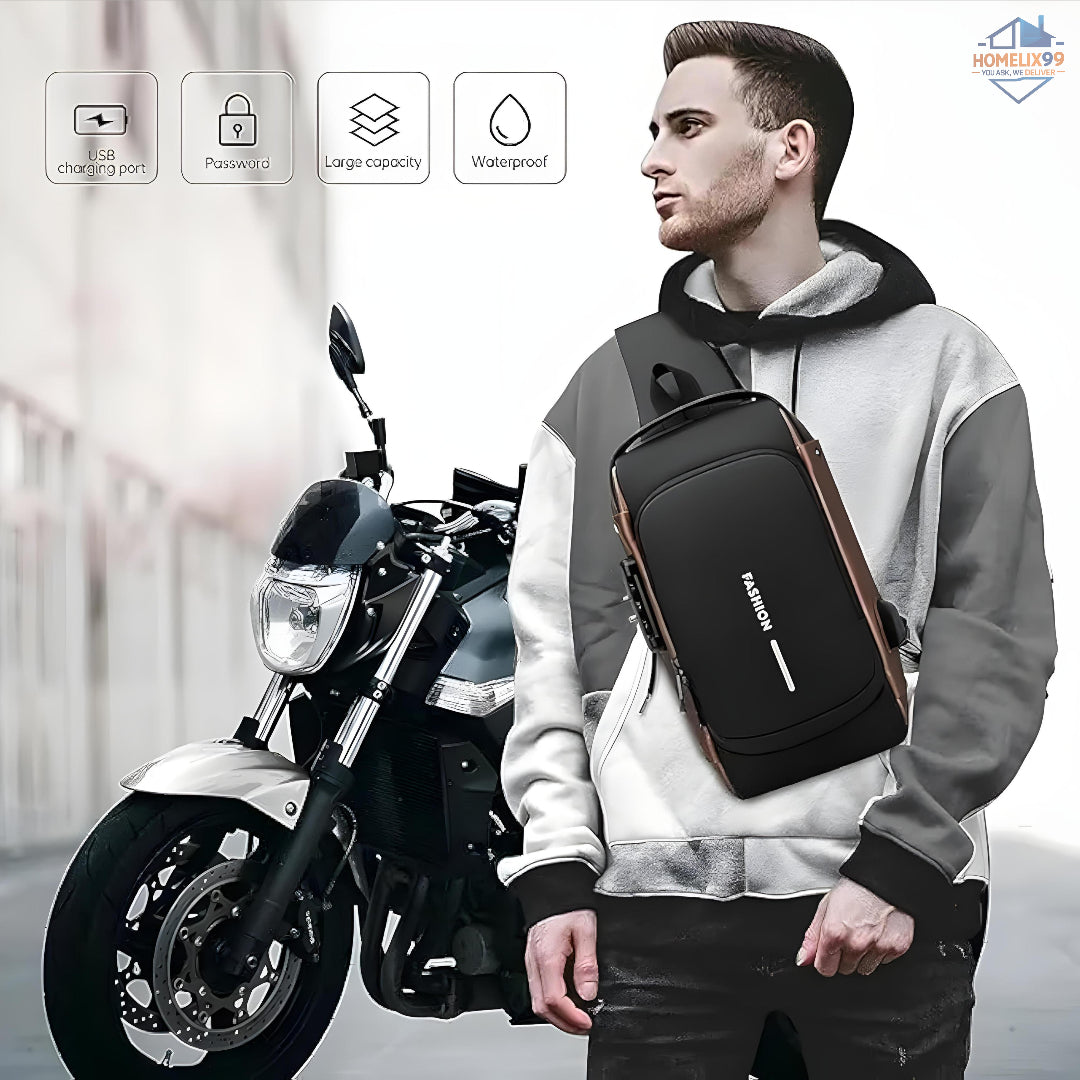 Waterproof Anti-Theft Sling Bag with USB Charging Port – Hard Shell Travel Crossbody Backpack