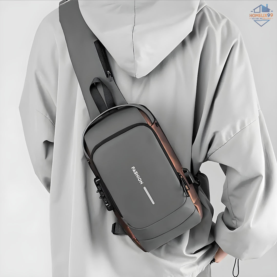 Waterproof Anti-Theft Sling Bag with USB Charging Port – Hard Shell Travel Crossbody Backpack