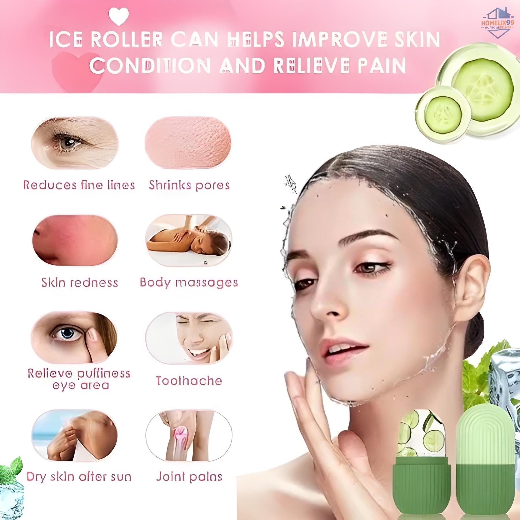 Beauty Face Massage Ice Roller – Skin Cooling, Puffiness Reducing & Glow Boosting Tool