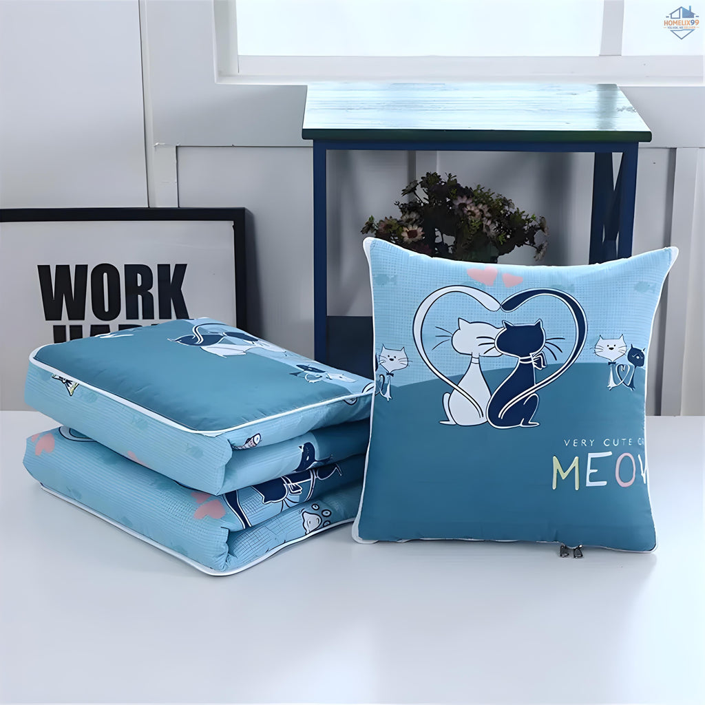 2-in-1 Pillow Quilt – Convertible Cushion Blanket for Travel, Office & Home