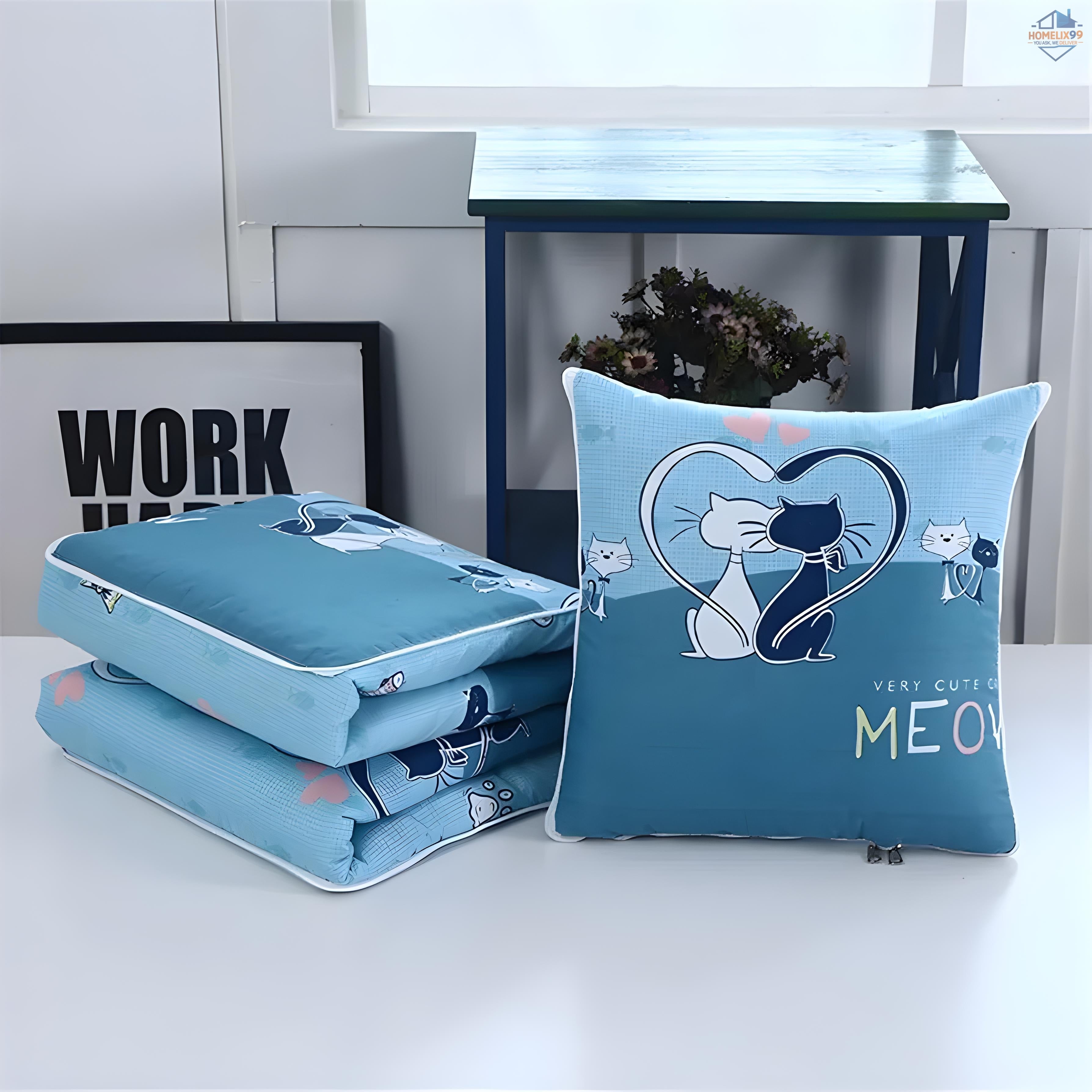 2-in-1 Pillow Quilt – Convertible Cushion Blanket for Travel, Office & Home