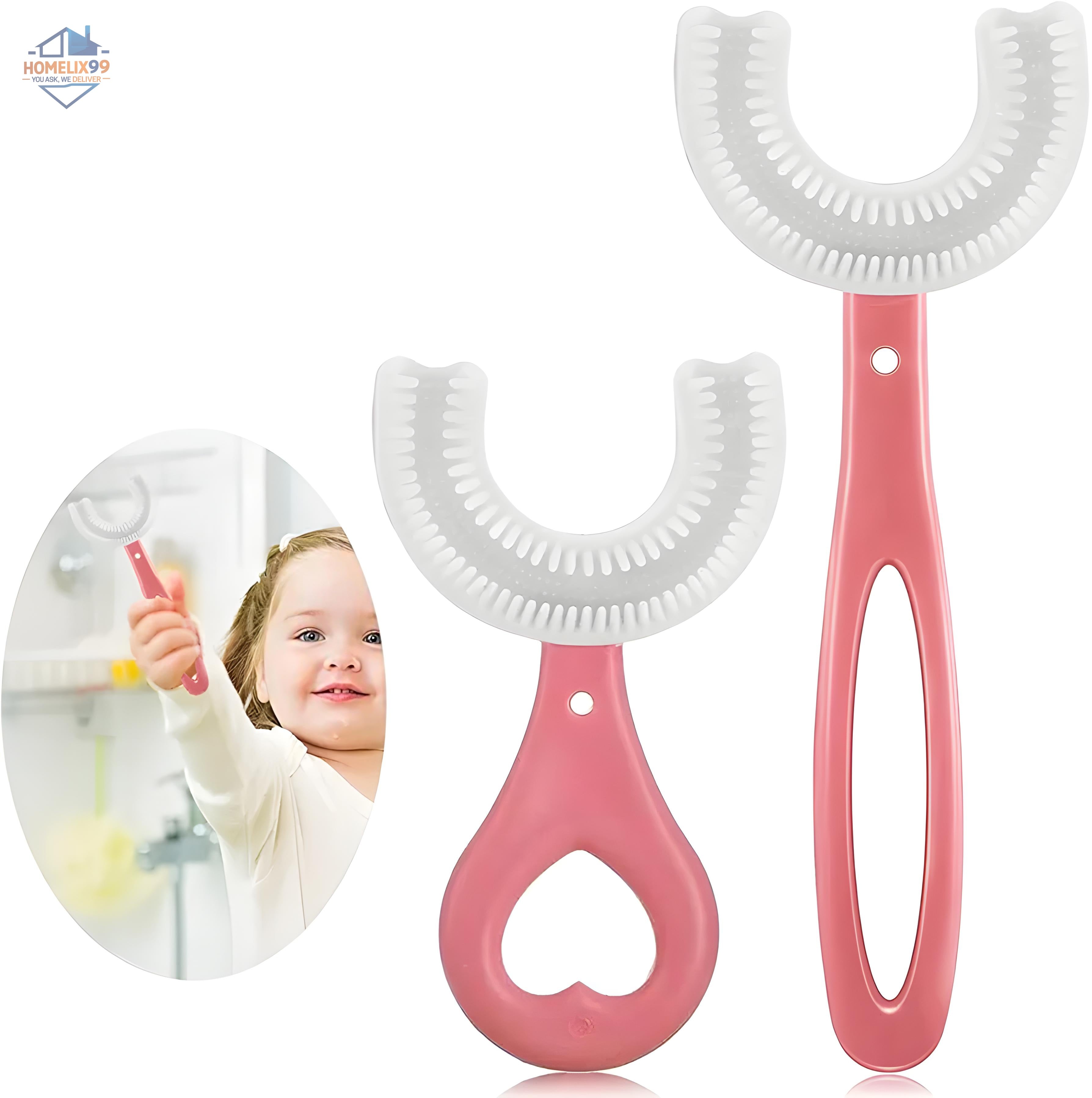 360° U-Shaped Kids Toothbrush – Soft Silicone Bristles for Easy & Fun Brushing