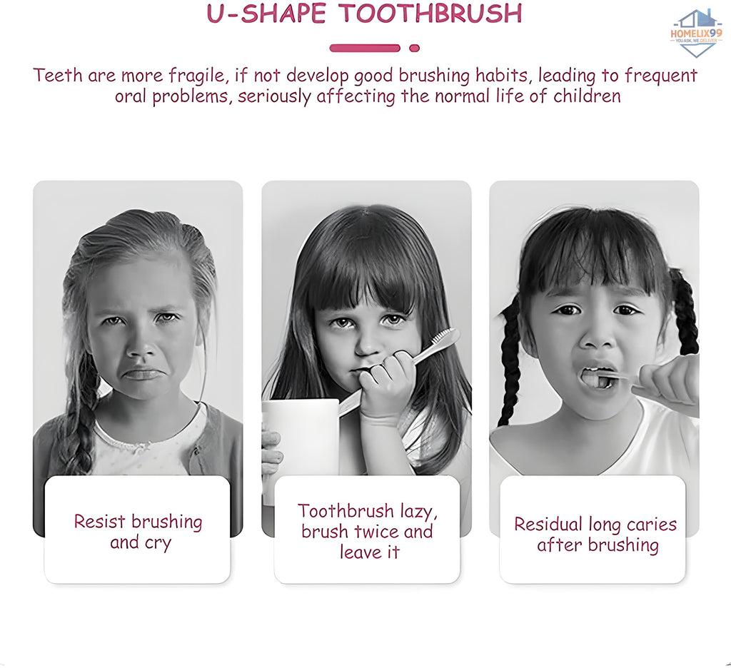 360° U-Shaped Kids Toothbrush – Soft Silicone Bristles for Easy & Fun Brushing