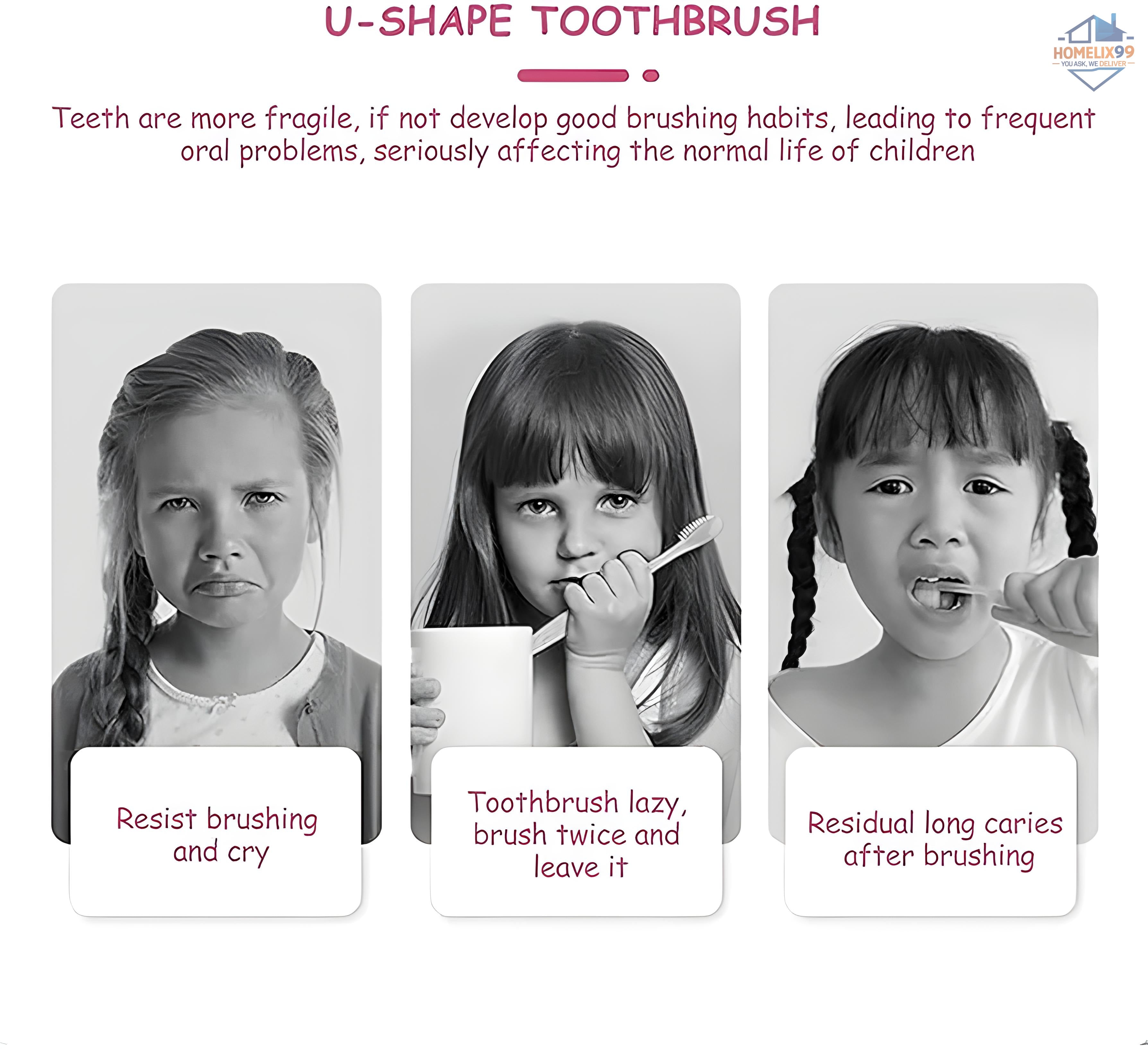360° U-Shaped Kids Toothbrush – Soft Silicone Bristles for Easy & Fun Brushing