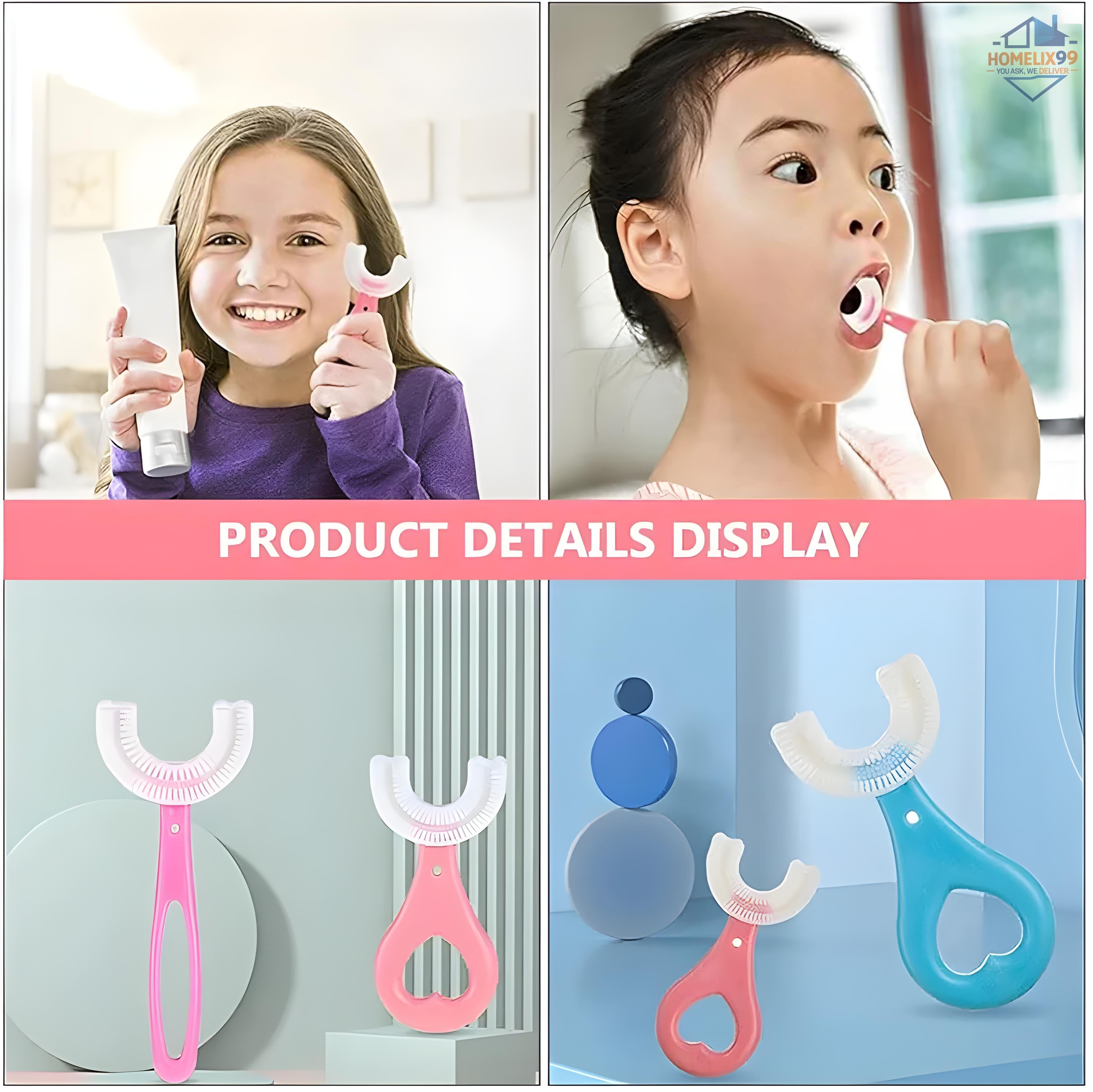 360° U-Shaped Kids Toothbrush – Soft Silicone Bristles for Easy & Fun Brushing