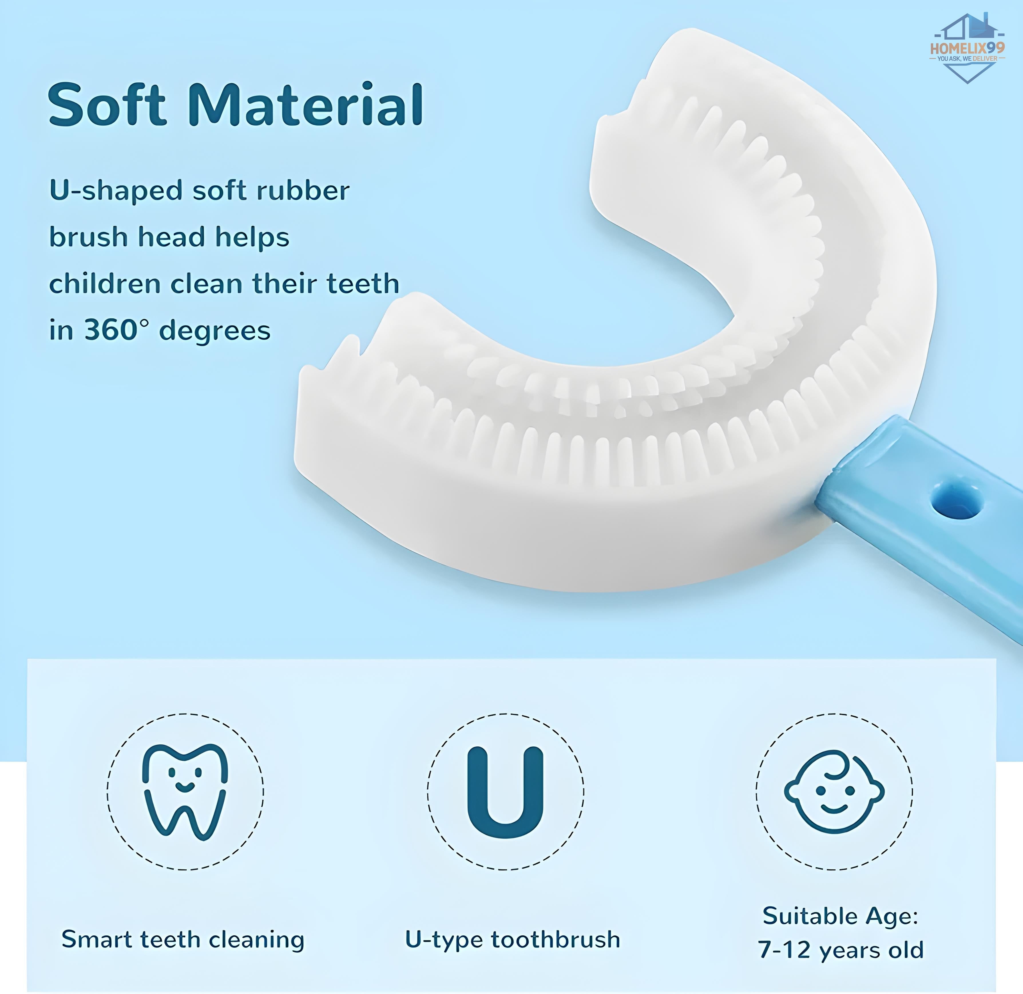 360° U-Shaped Kids Toothbrush – Soft Silicone Bristles for Easy & Fun Brushing
