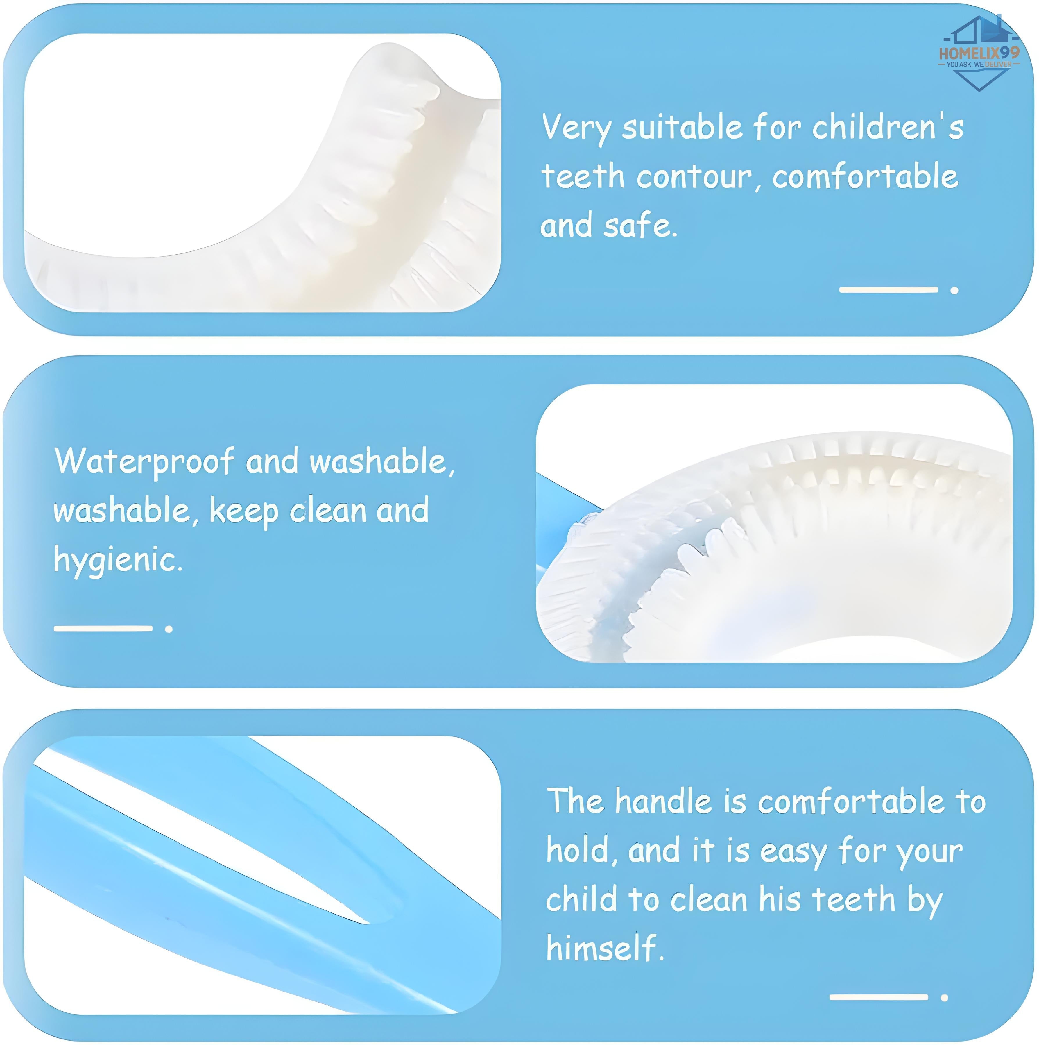 360° U-Shaped Kids Toothbrush – Soft Silicone Bristles for Easy & Fun Brushing