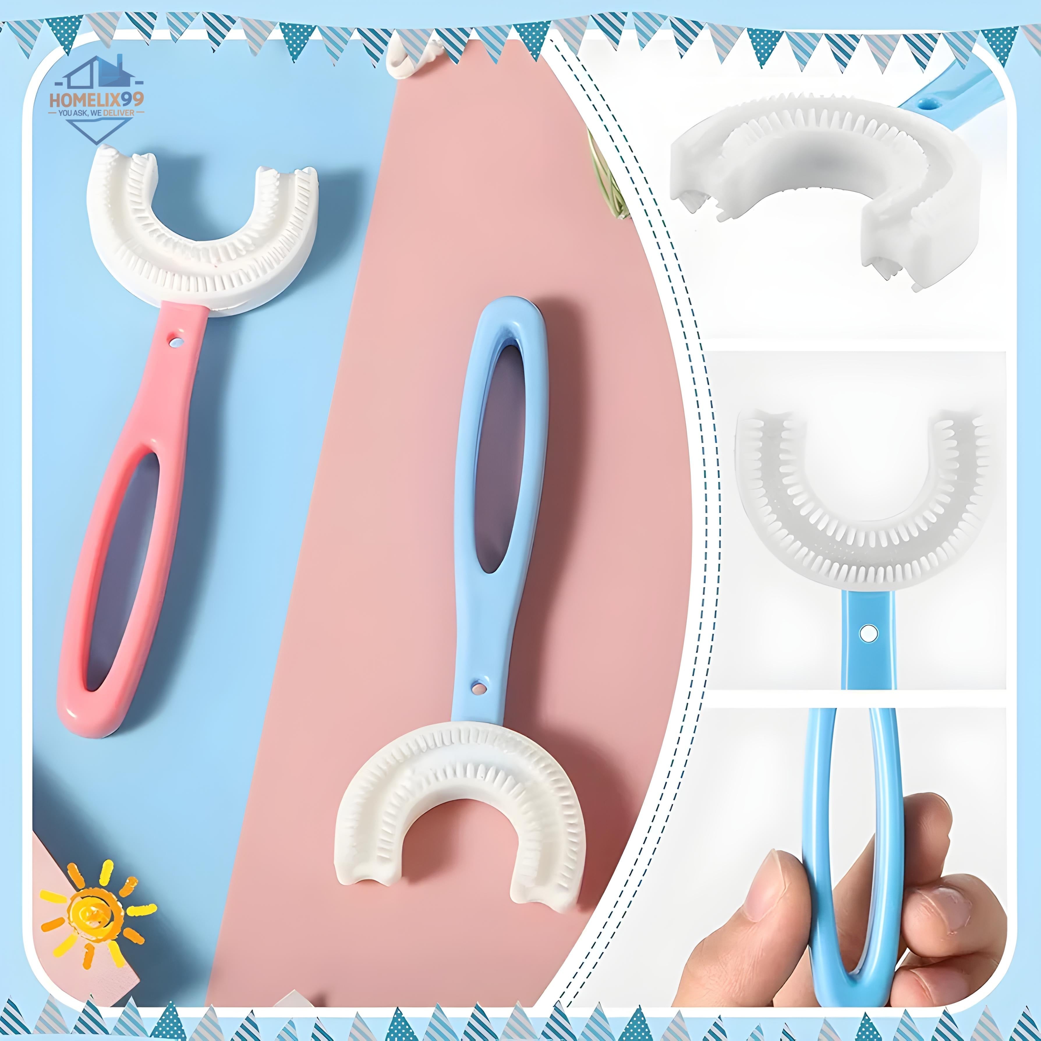 360° U-Shaped Kids Toothbrush – Soft Silicone Bristles for Easy & Fun Brushing