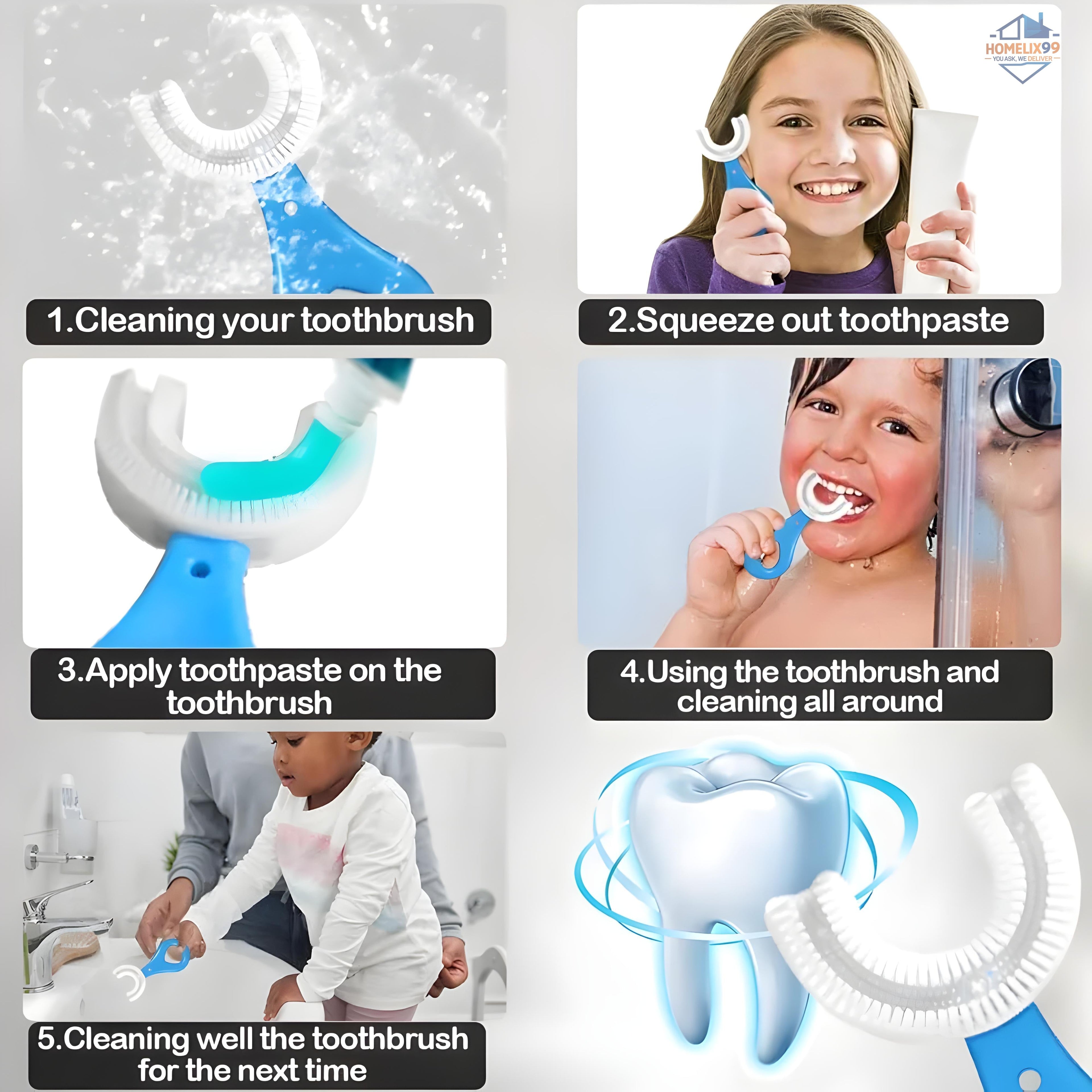 360° U-Shaped Kids Toothbrush – Soft Silicone Bristles for Easy & Fun Brushing