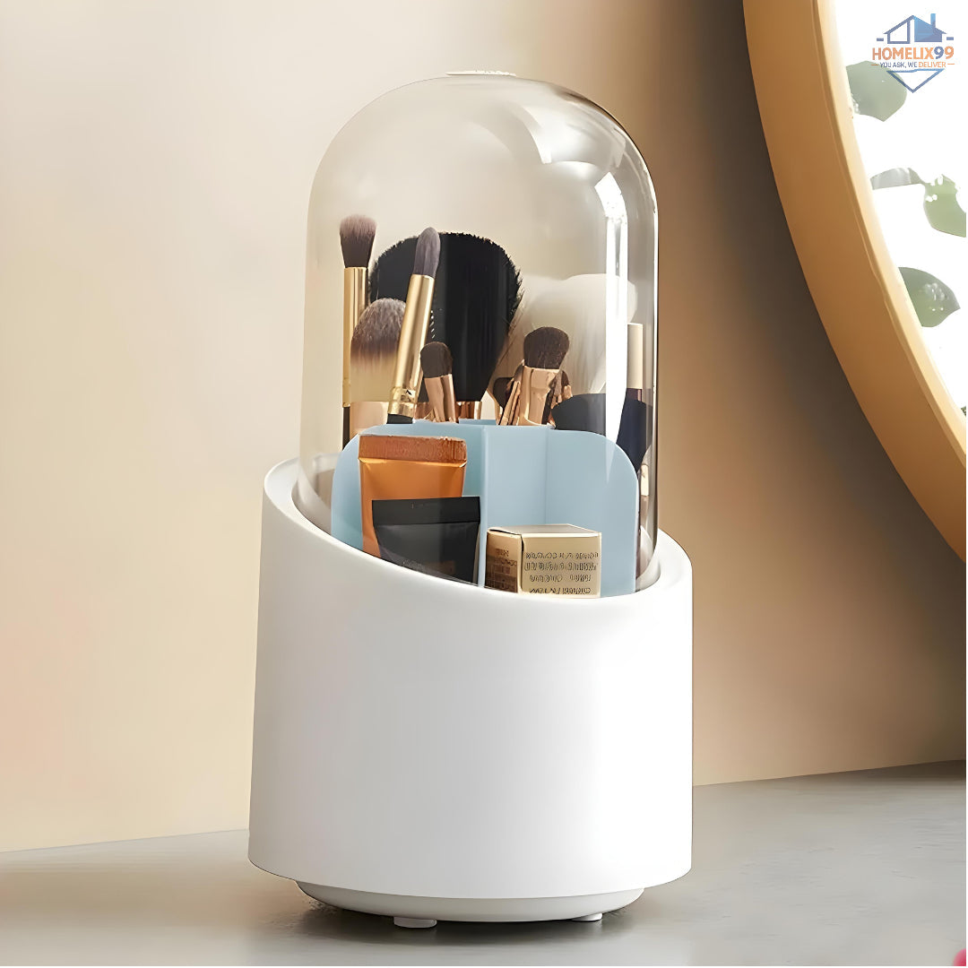 360° Rotating Makeup Brush Organizer with Dustproof Cover – Glam Storage for Vanity