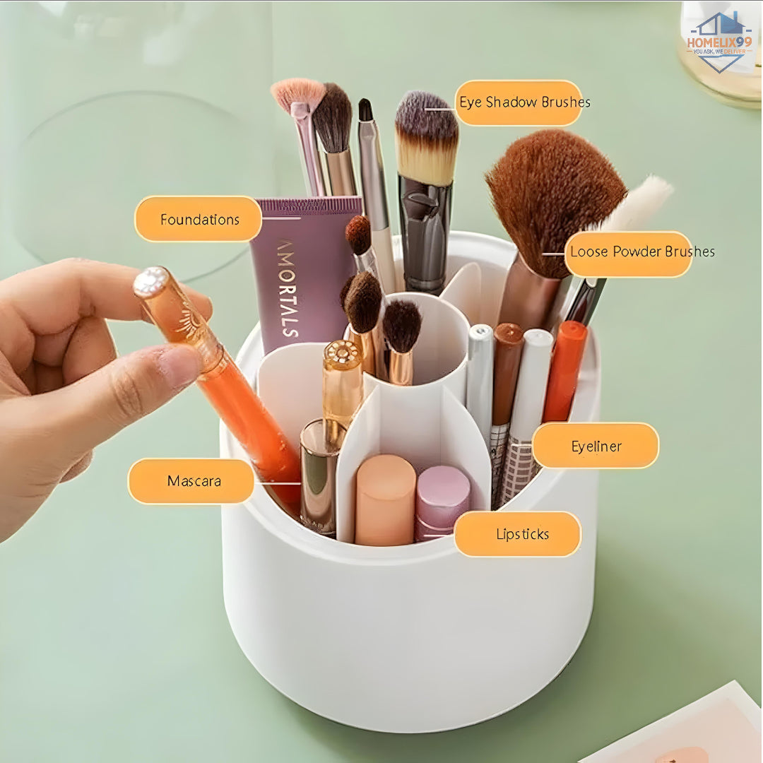 360° Rotating Makeup Brush Organizer with Dustproof Cover – Glam Storage for Vanity