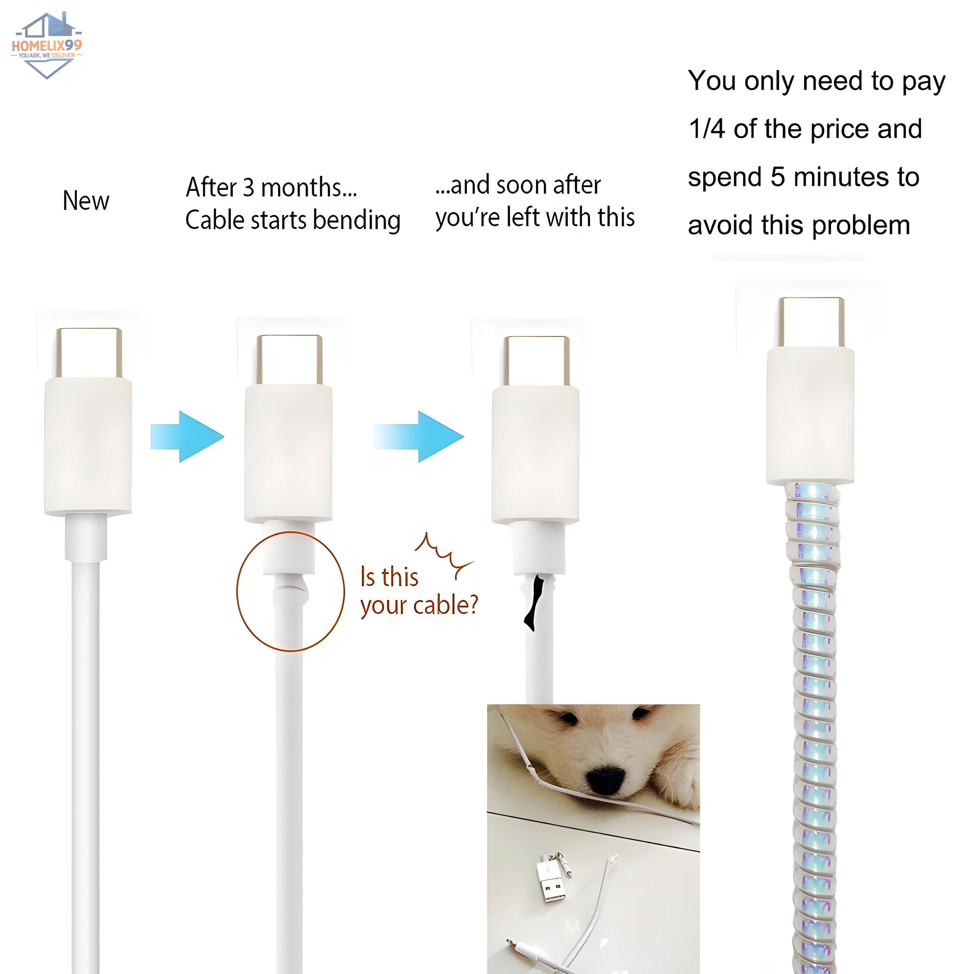Metallic Spiral Cable Protector Wrap – Anti-Chew & Tangle-Free Cord Saver (Universal Fit)