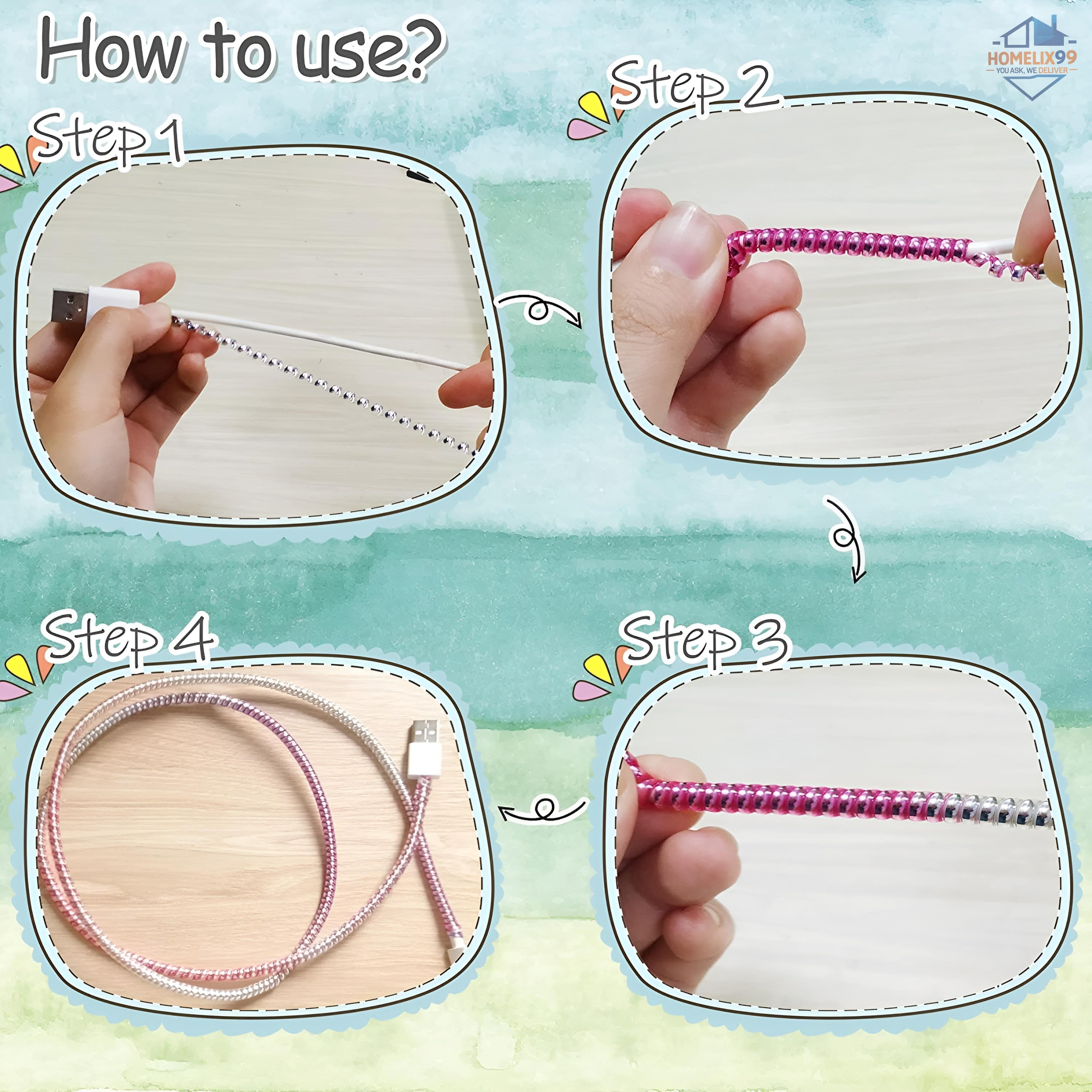 Metallic Spiral Cable Protector Wrap – Anti-Chew & Tangle-Free Cord Saver (Universal Fit)